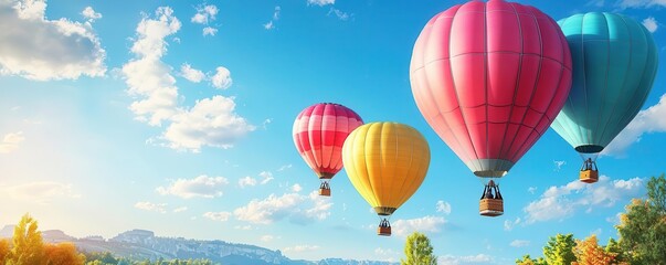 Obraz premium Visualize a lush scene featuring hot air balloons, fueled sustainably for a unique journey
