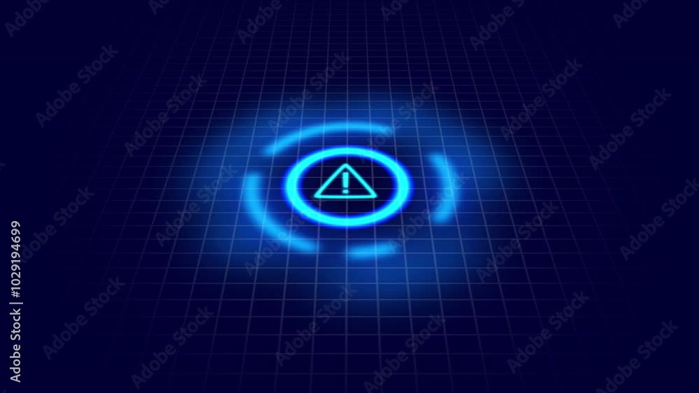 Poster warning icon on a digital lcd display with reflection. concept of cyber attack, malware, ransomware,
