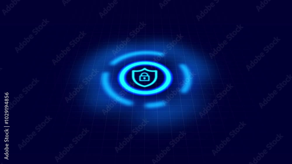 Poster hud and shield icon of cyber security, digital data network protection, future technology network co