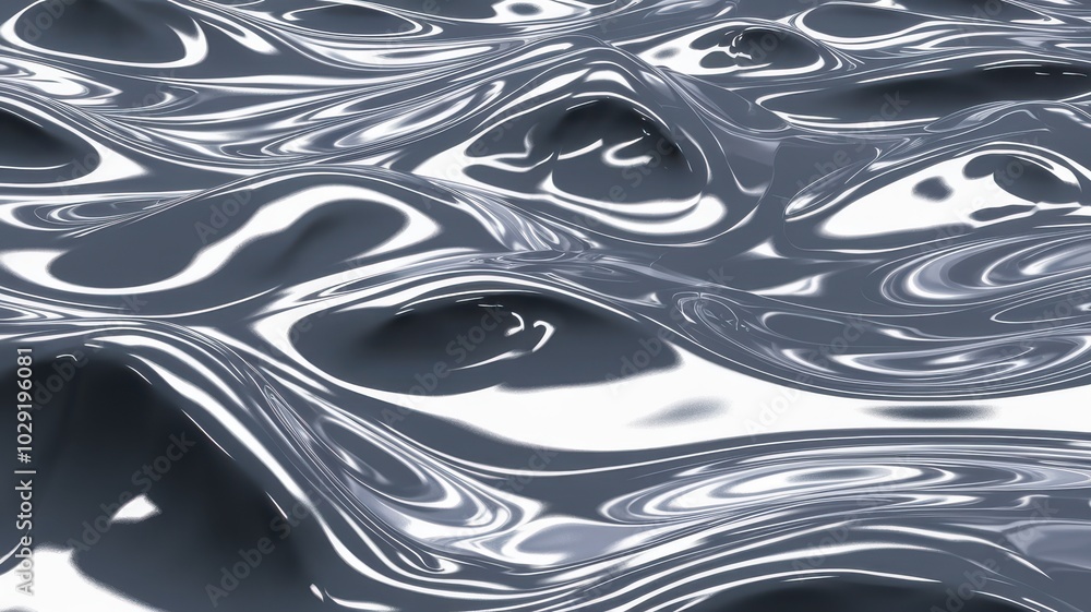Poster liquid surface with reflections, dynamic ripples and flowing patterns.