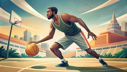 Naklejka premium A man player in a game of basketball