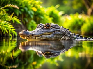 Obraz premium Alligator Head Above Water in Serene Pond - Nature Photography