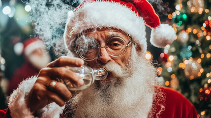 Santa Claus Smoking a Bong at Christmas © Nokhoog