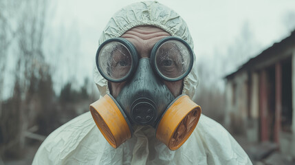 Man in a Gas Mask and Protective Suit