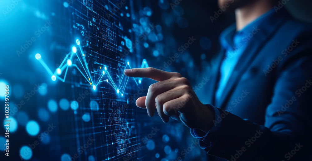Aufkleber a person interacts with digital data visualizations in a modern setting, showcasing technology and i