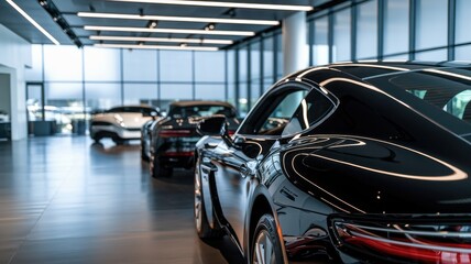 Luxury cars displayed in a modern showroom with sleek design.