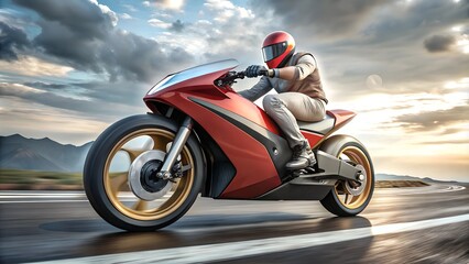 man riding a bike  design of modern a motorbike on the road