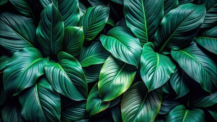 Forced perspective abstract dark green texture of Spathiphyllum cannifolium leaf