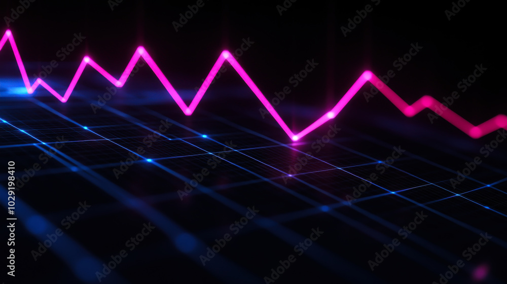 Poster abstract representation of fluctuating stock market data in vibrant colors with intricate lines on a