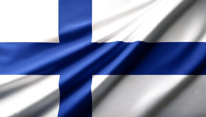 Finlandia Flag waving in the wind. Close up of Finlandia banner blowing, soft and smooth silk. Cloth fabric texture ensign background