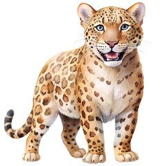 Watercolor hand drawn Leopard smiling on white background