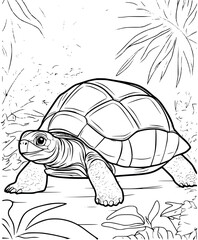 Turtle on the beach illustration coloring page - coloring book for kids