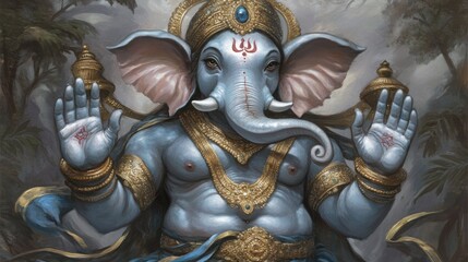 Fototapeta premium Majestic Ganesh in a Tranquil Ancient Forest