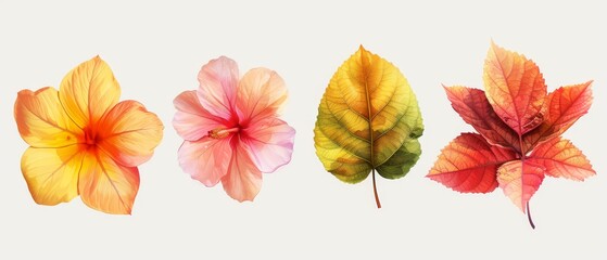 Obraz premium Vibrant Flowers and Colorful Leaves Collection