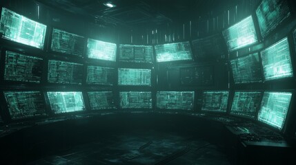 Cybercrime Surveillance: Monitoring Suspicious Financial Activity in High-Tech Control Room with Cinematic Lighting