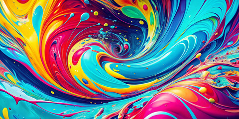 Fototapeta premium Vibrant swirls of blues, reds, and yellows create a dynamic and energetic composition. The colors flow and blend seamlessly, giving a sense of motion and fluidity for wallpaper or background. AI gener