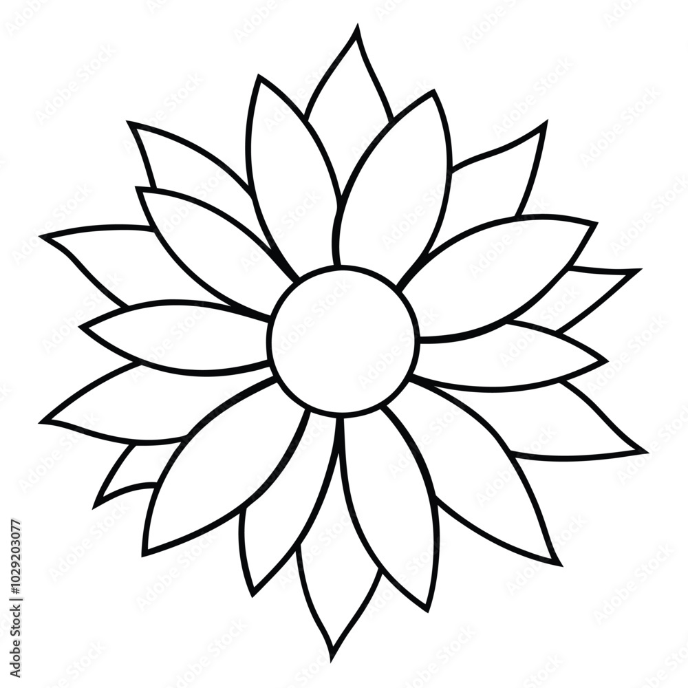 Canvas Prints Sunflower Line Art Silhouette & Color Vector Element.
