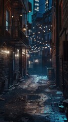 Fototapeta premium Prohibition-era downtown alleyway, 4K hyperrealistic photo