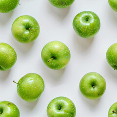 Fototapeta premium Green red apple on a white background. Seamless pattern of fresh harvest, for backdrops, wallpapers, prints and textiles.