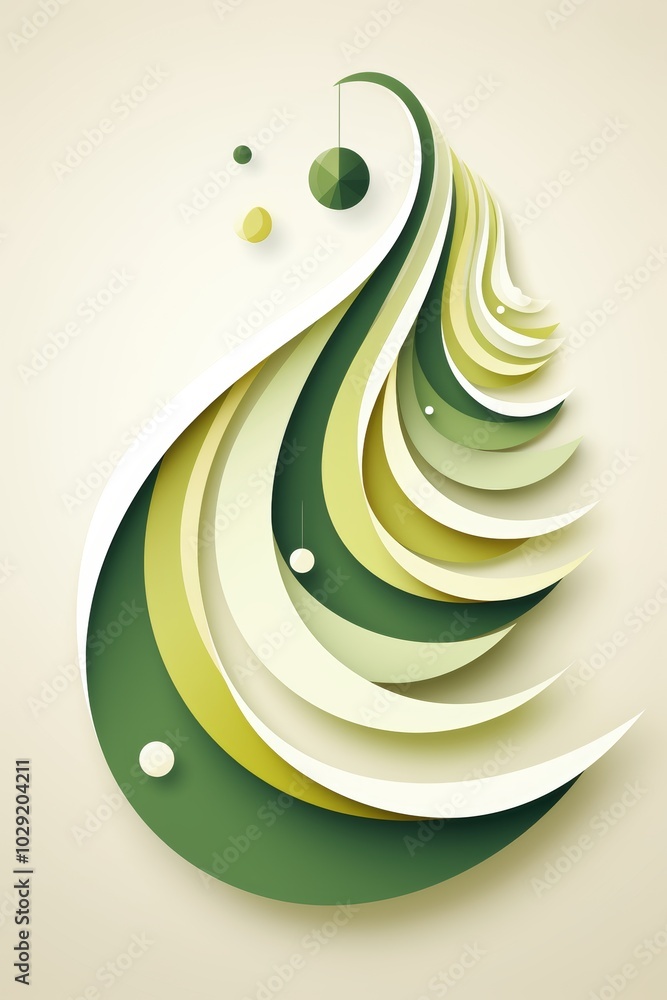 Poster minimalist christmas tree design with simple lines on soft green and white background
