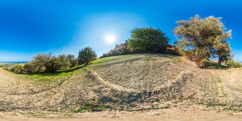 Sun Shining Over The Rural 360 Landscape