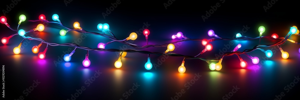 Poster minimalist christmas lights design with dots and lines on a dark background for festive vibes