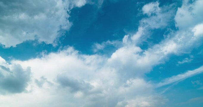 Timelapse of white puffy clouds in the blue sky