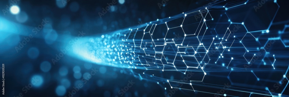 Aufkleber blue technology background with white digital lines and hexagons on a dark blue banner, a data trans