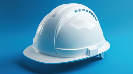 white construction helmet on blue background, symbolizing safety and protection