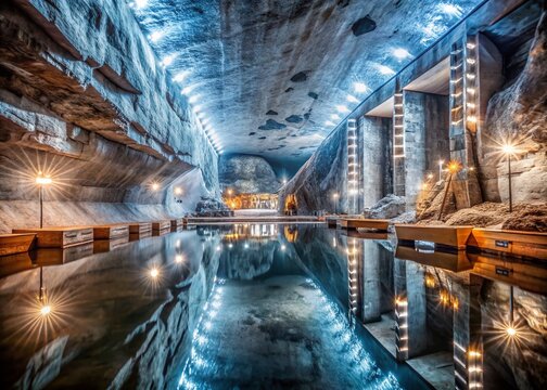 Stunning Interior of Targu Ocna Salt Mine with Unique Geological Features and Ample Copy Space for Creative Use