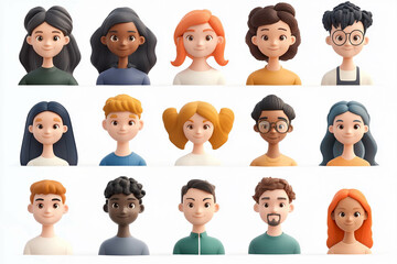  3d avatar collage of people of different genders on a white background