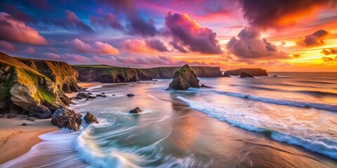 Stunning Long Exposure at Porthcothan Beach - Serene Waves and Dramatic Skies