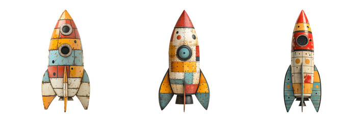 Vintage Rocket Toy Collection On Transparent Background