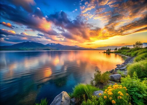 Stunning Long Exposure of Sevan Lake in Armenia at Sunset with Dramatic Sky and Reflections