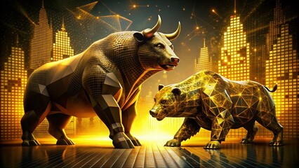 Bear vs Bull Financial Market Concept with Crypto in Gold and Black Background