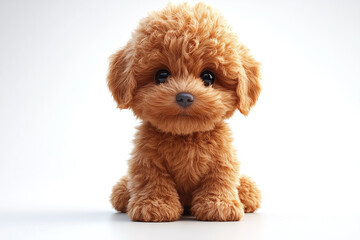 Cute Toy Poodle: A Toy Poodle sitting with its curly coat and an alert expression against a white background.