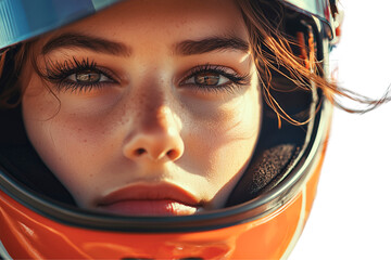 Transparent Background PNG of Determined Female Racer Close-Up Focus, Concentration, and Confidence on the Track