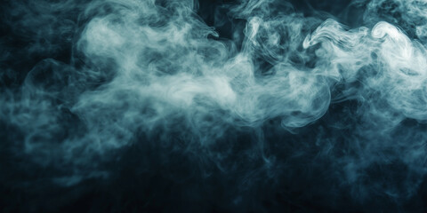 Misty fog effect texture, colorful smoke in the air, abstract background in navy blue color.