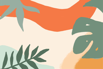 Abstract art banner featuring watercolor leaves branches combined with hand-drawn doodle scribble floral plants.