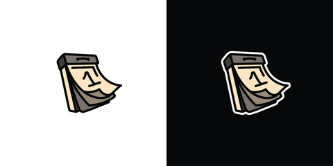 Calendar with tear-off pages on white and black background. Original vector illustration in vintage style.