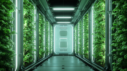 Futuristic Vertical Farm: Indoor Gardening and Sustainable Food Production