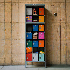 Locker Room Of Fitness Club ,School ,Or Gym With Cabinets And Bench .