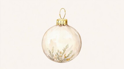 Fototapeta premium Christmas ornament with delicate floral design, white background.