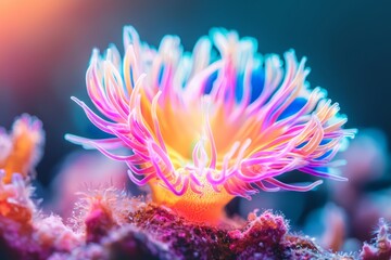 Vibrant sea anemone in coral reef