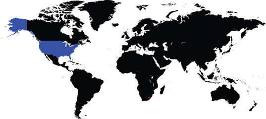 Lesotho and United States maps on a global map vector
