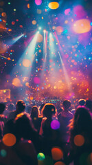 nightclub photography, dark techno club with people dancing and laser lights shining in the background, blue lighting