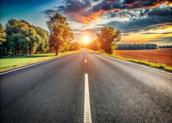 Fototapeta premium Black Asphalt Road with White Lines - High Depth of Field Photography for Landscapes and Travel