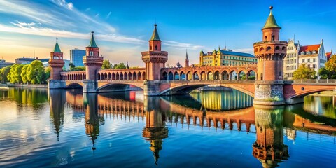Obraz premium Stunning Oberbaumbrücke Towers in Berlin on a Sunny Day - Iconic Landmark Photography