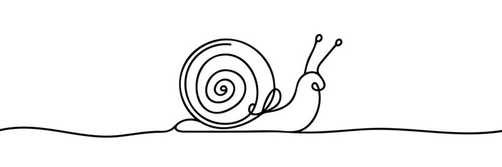 One single line drawing of exotic snail mascot concept for healthy food logo identity. High nutritious escargot healthy food. Modern continuous line draw vector graphic design illustration © Vasyl Yurlov