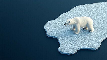 Polar bear on melting ice in ocaen copy space 3D illustration